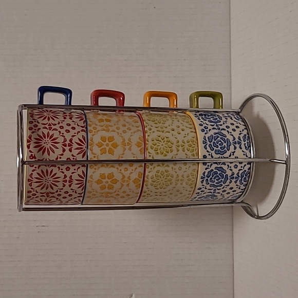 Pier 1 Dining Pier Stackable Coffee Mugs With Metal Holder Poshmark